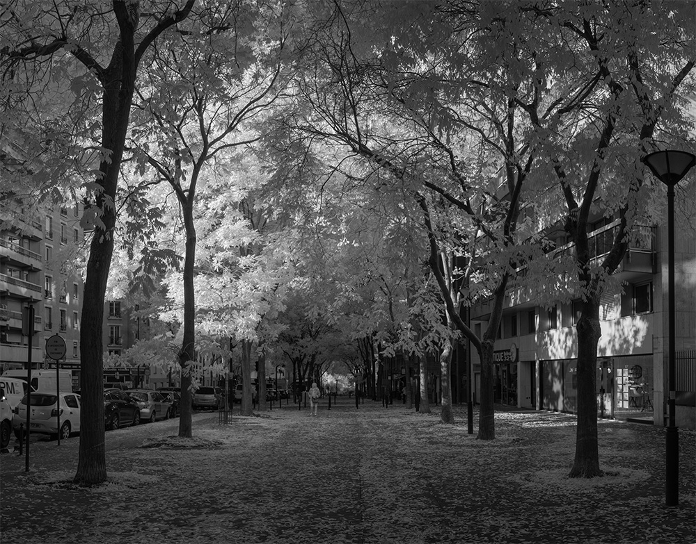 Infrared Panoarama of Wide Public Space in Paris Street.